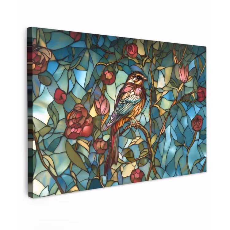 Vogel - Tak - Rozen - Mozaïek canvas 2cm klein -z3d