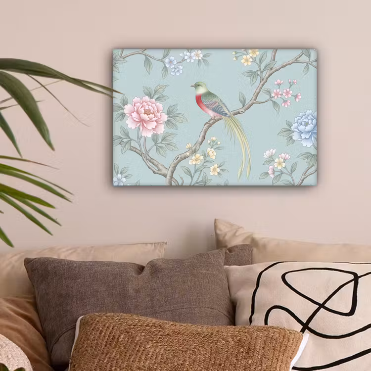 Vogel - Bloemen - Kleurrijk canvas 2cm klein -sfeer1