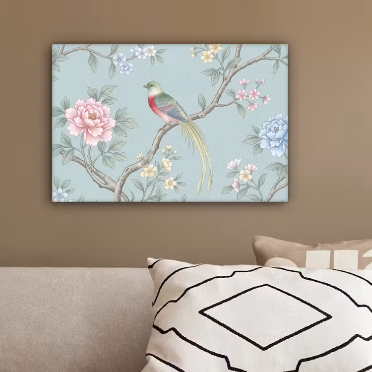 Vogel - Bloemen - Kleurrijk canvas 2cm klein -sfeer3