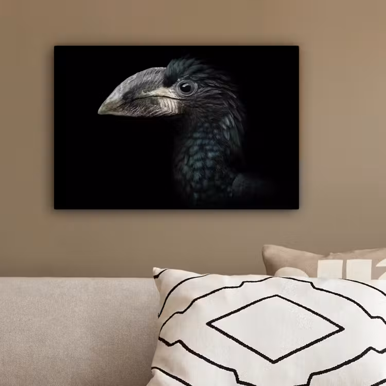 Vogel - Portret - Neushoornvogel - Zwart - Dieren canvas 2cm klein -sfeer3