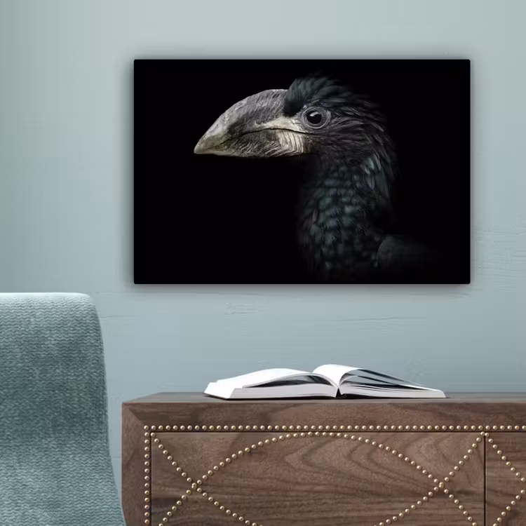 Vogel - Portret - Neushoornvogel - Zwart - Dieren canvas 2cm klein -sfeer4
