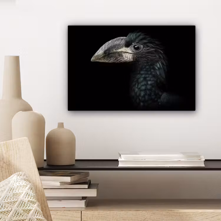 Vogel - Portret - Neushoornvogel - Zwart - Dieren canvas 2cm klein -sfeer6