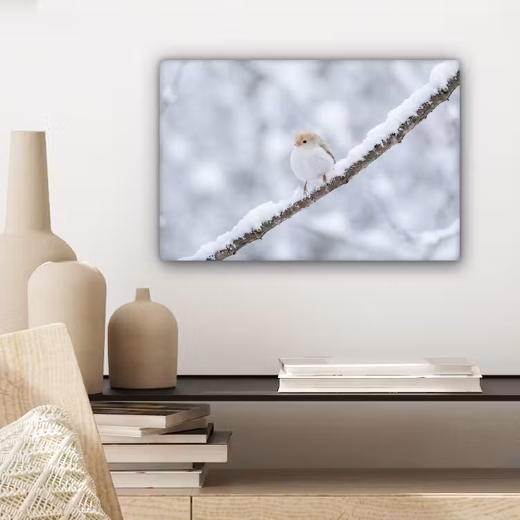 Vogeltje - Sneeuw - Tak - Winter - Zacht canvas 2cm klein -sfeer6