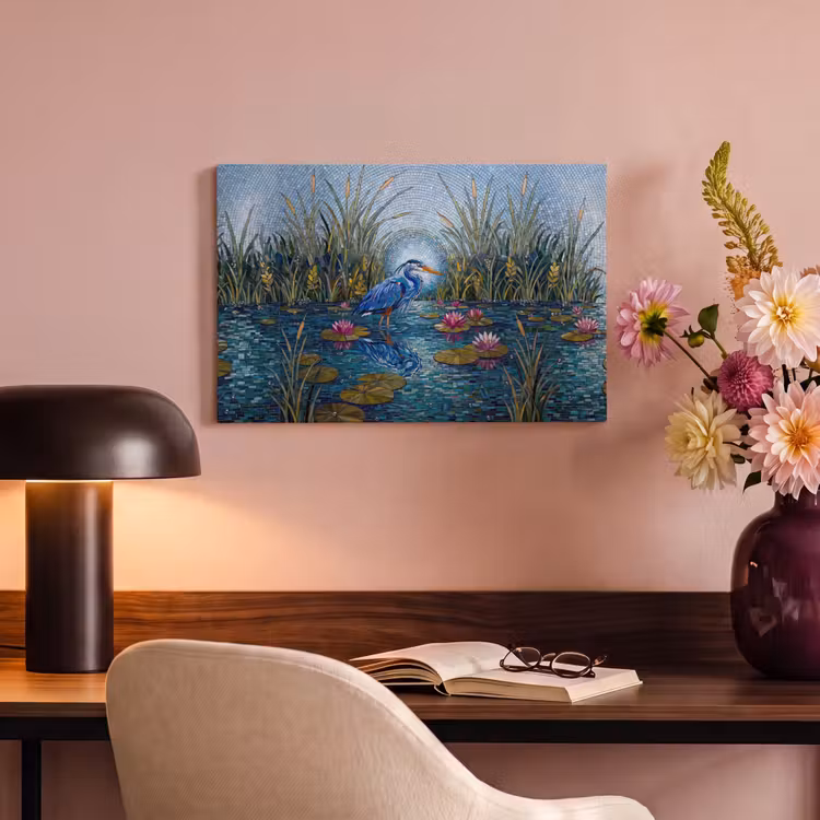 Vogel - Water - Natuur - Abstract - Blauw canvas 2cm klein -sfeer4