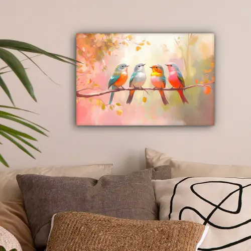 Vogels - Kleurrijk - Tak canvas 2cm klein -sfeer1