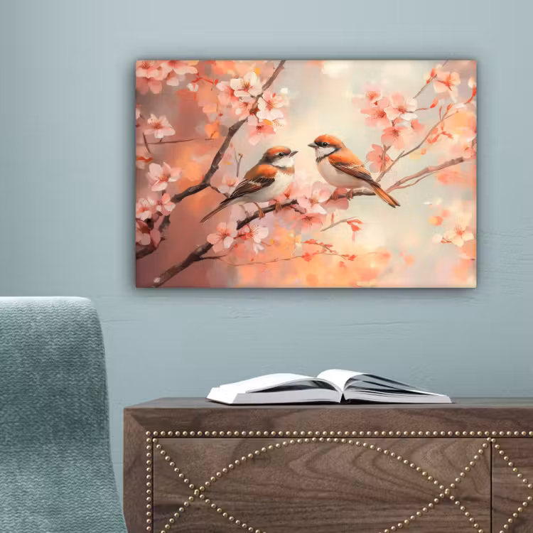 Vogels - Romantic - Bloesemtak canvas 2cm klein -sfeer4