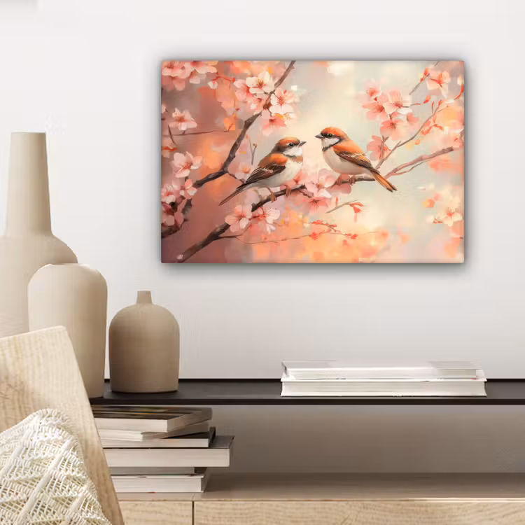Vogels - Romantic - Bloesemtak canvas 2cm klein -sfeer6
