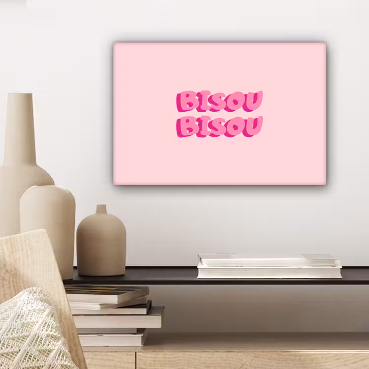 Bisou - Roze - Dikke letters canvas 2cm klein -sfeer3