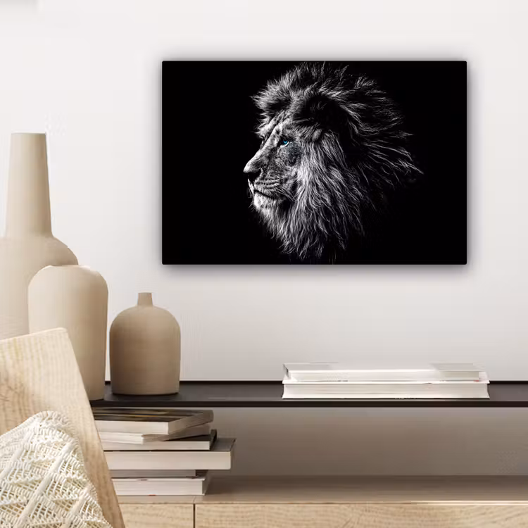 Zwart Wit - Leeuw - Kop - Dieren canvas 2cm klein -sfeer6