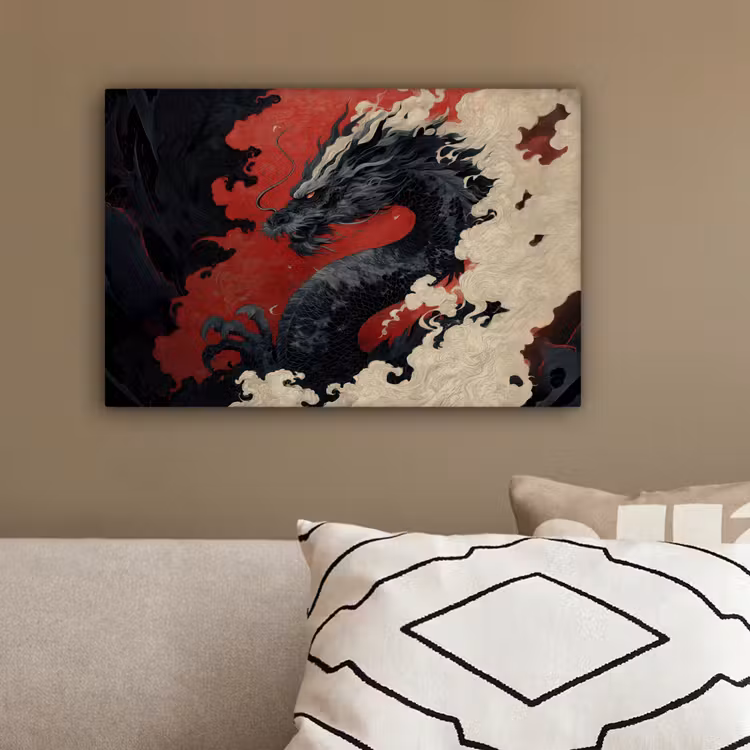 Zwarte draak - Rookwolken - Rood canvas 2cm klein -sfeer3