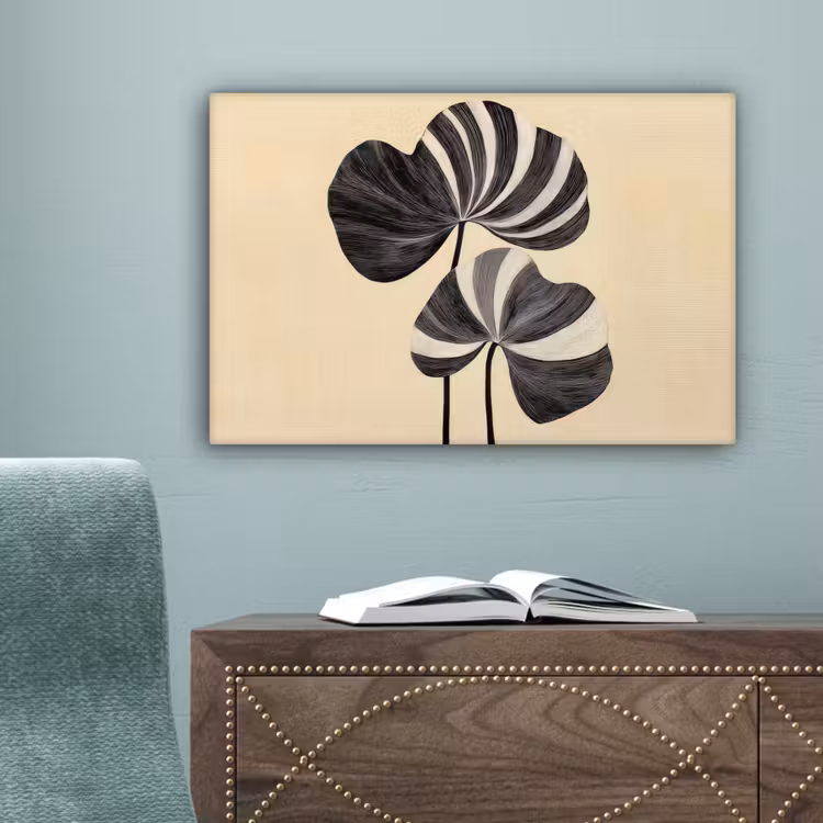 Zwart - Bladeren - Strepen - Minimalistisch canvas 2cm klein -sfeer4