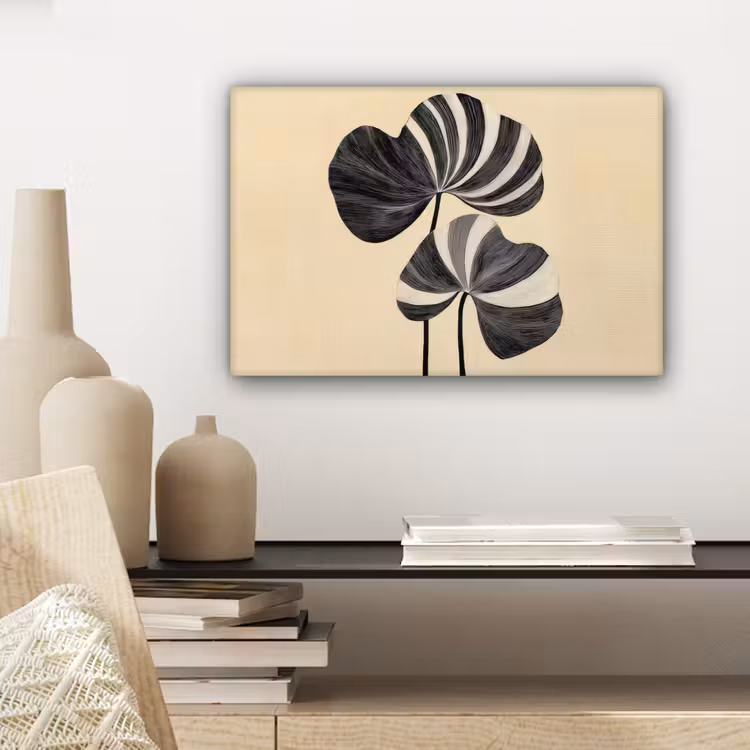 Zwart - Bladeren - Strepen - Minimalistisch canvas 2cm klein -sfeer6