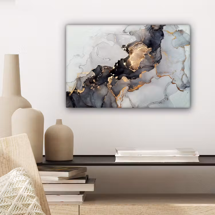 Zwart - Marmer - Luxe - Goud canvas 2cm klein -sfeer6