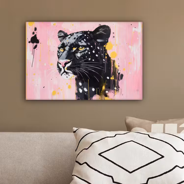 Zwart - Panter - Roze - Abstract canvas 2cm klein -sfeer3