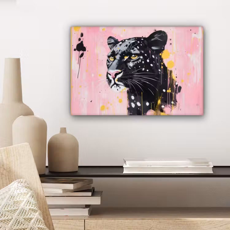 Zwart - Panter - Roze - Abstract canvas 2cm klein -sfeer6