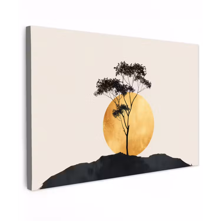 Zwarte boom - Gouden cirkel - Heuvel canvas 2cm klein -z3d