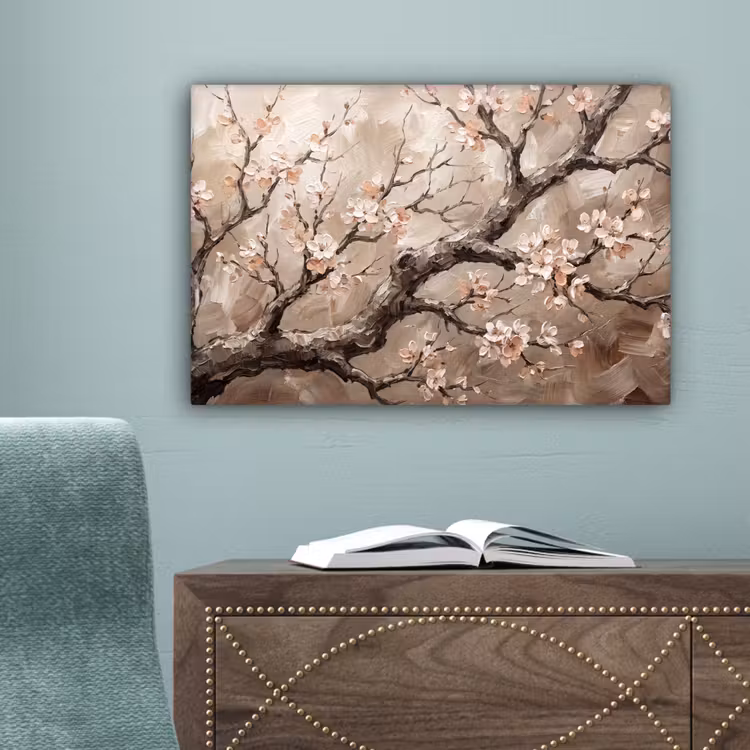 Bloesem - Takken - Schilderij - Beige - Serene canvas 2cm klein -sfeer4