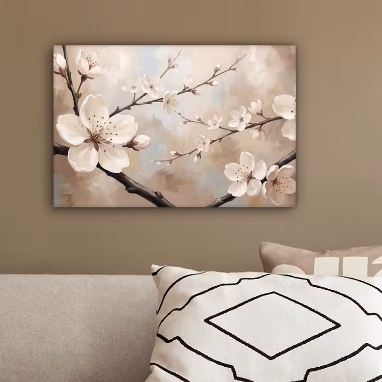 Bloesem - Takken - Schilderij - Beige - Serene canvas 2cm klein -sfeer3