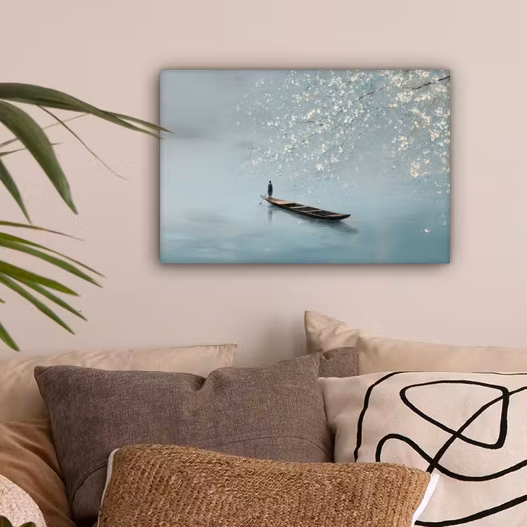Bloesems - Minimalistisch - Wateroppervlak - Boot canvas 2cm klein -sfeer1