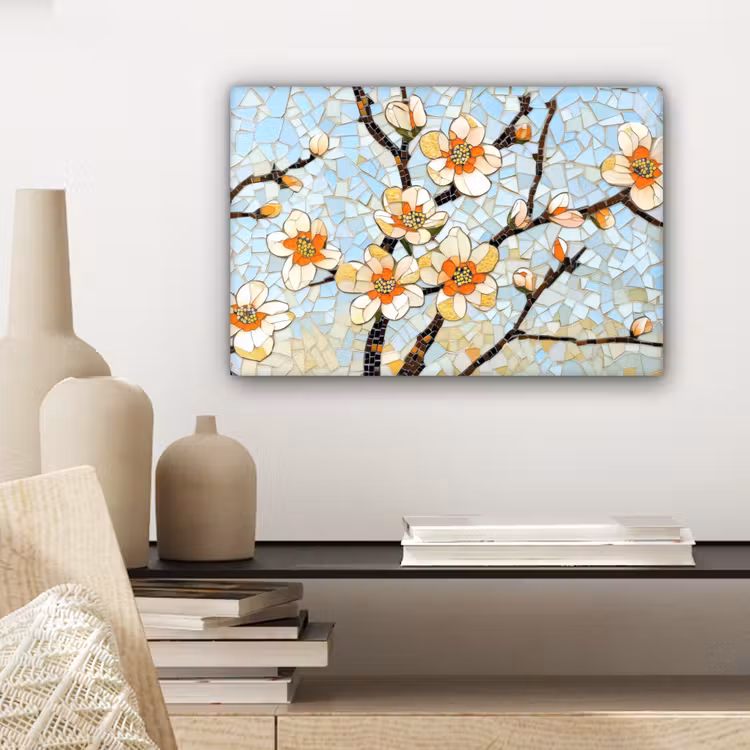 Bloesems - Wit - Mozaïek - Tak canvas 2cm klein -sfeer6