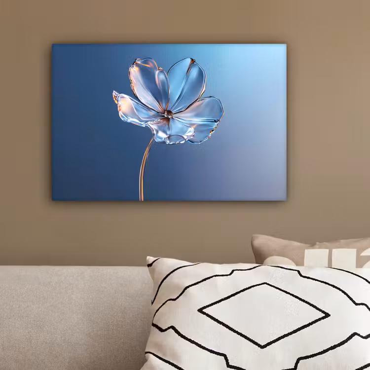 Blauw - Bloem - Glazen - Sierlijk canvas 2cm klein -sfeer3