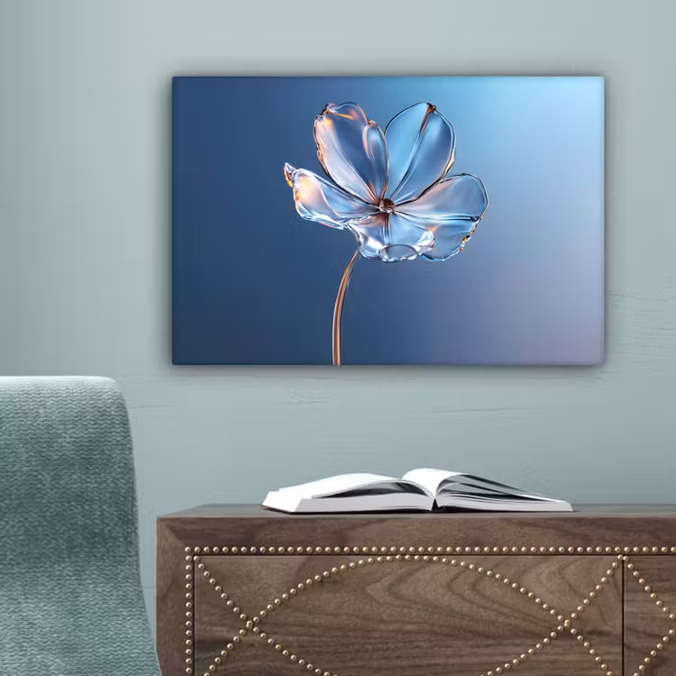 Blauw - Bloem - Glazen - Sierlijk canvas 2cm klein -sfeer4
