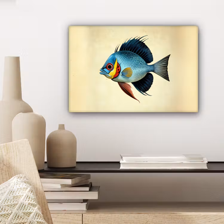Blauw - Kieuwen - Vis - Illustratie canvas 2cm klein -sfeer6