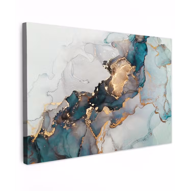 Marmer print - Goud - Blauw canvas 2cm klein -z3d