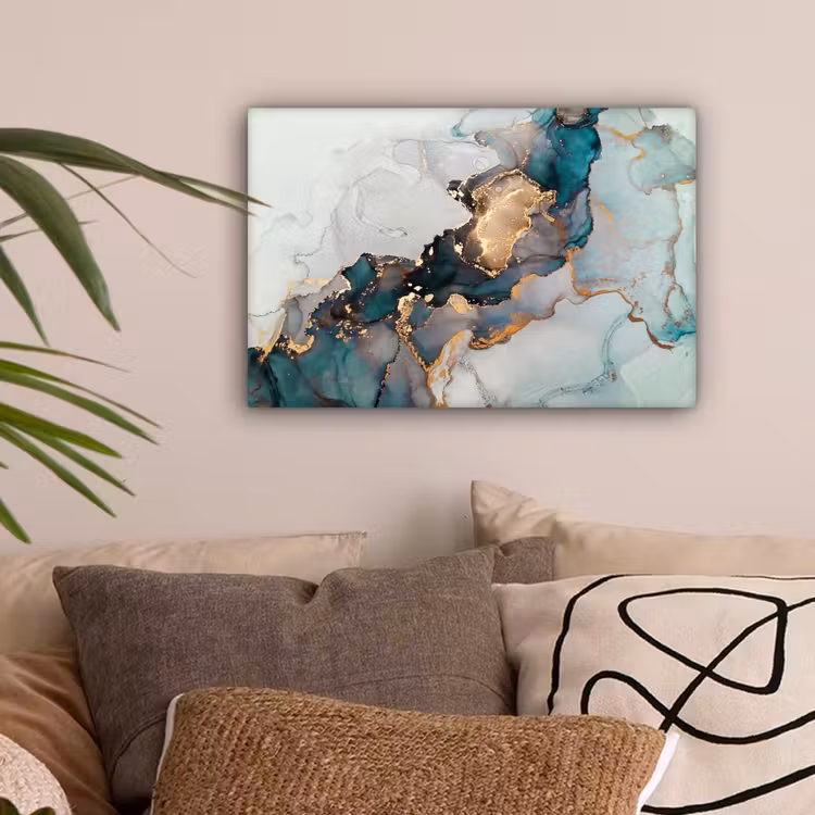 Marmer print - Goud - Blauw canvas 2cm klein -sfeer1