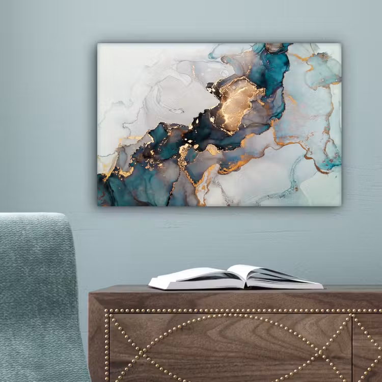 Marmer print - Goud - Blauw canvas 2cm klein -sfeer4