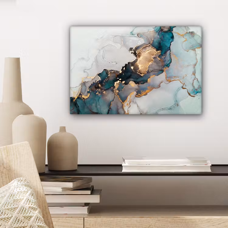 Marmer print - Goud - Blauw canvas 2cm klein -sfeer6
