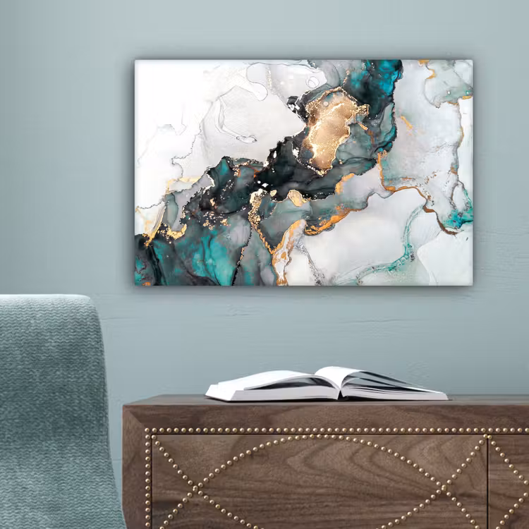 Blauw - Marmer - Goud canvas 2cm klein -sfeer4