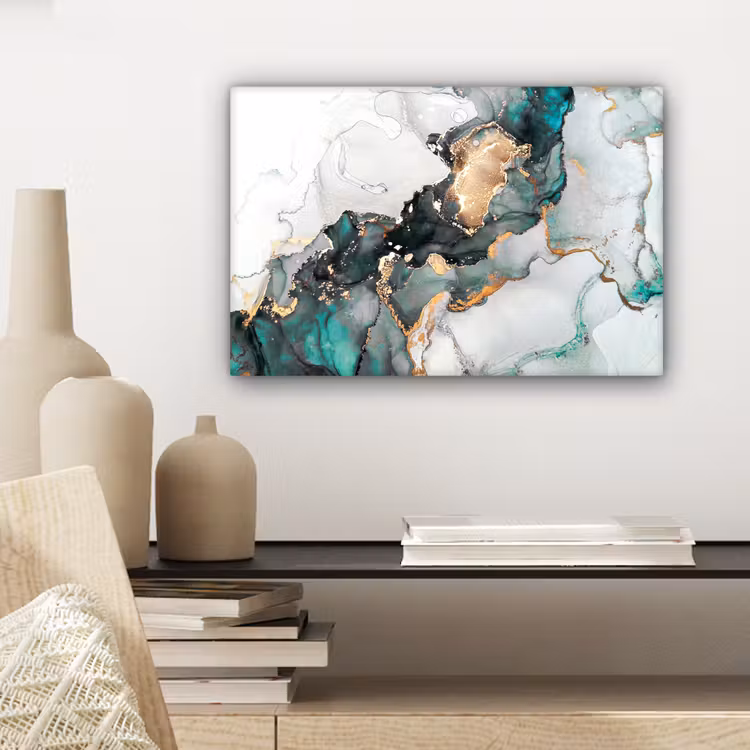 Blauw - Marmer - Goud canvas 2cm klein -sfeer6