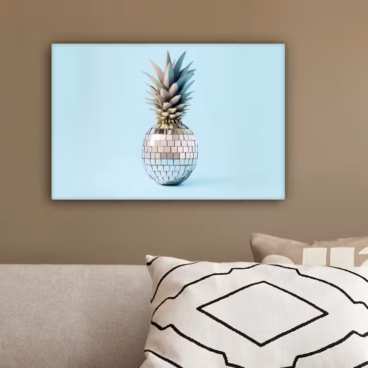Blauw - Ananas - Disco - Discobal canvas 2cm klein -sfeer3