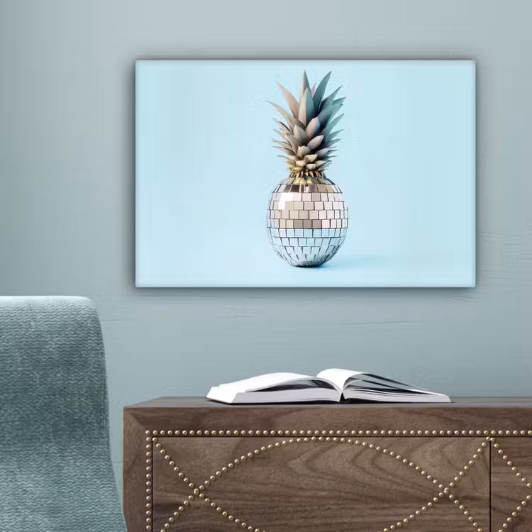 Blauw - Ananas - Disco - Discobal canvas 2cm klein -sfeer4