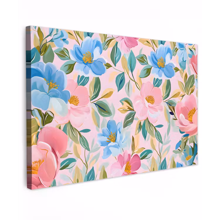 Blauw - Roze - Bloemen canvas 2cm klein -z3d