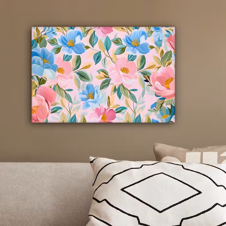 Blauw - Roze - Bloemen canvas 2cm klein -sfeer3