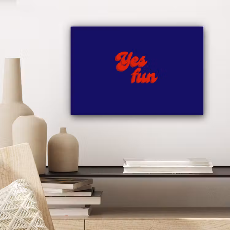 Blauw - Rood - Yes fun - 3D canvas 2cm klein -sfeer6