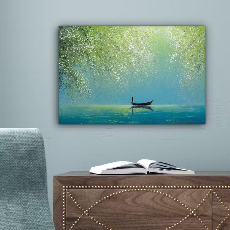 Bootje - Water - Bladeren - Bloesems canvas 2cm klein -sfeer4