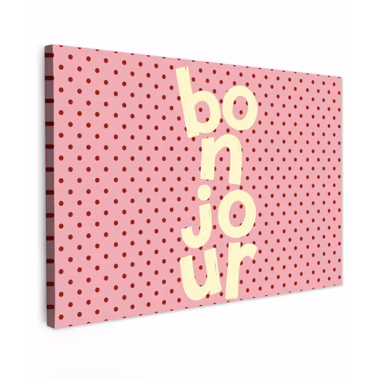 Bonjour - Stippen - Roze- Geel canvas 2cm klein -z3d
