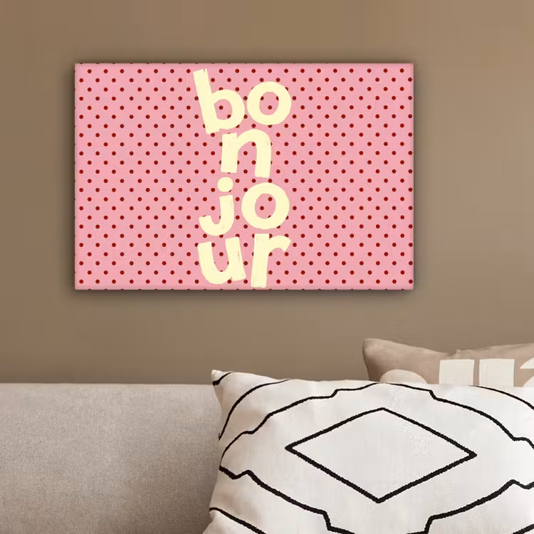 Bonjour - Stippen - Roze- Geel canvas 2cm klein -sfeer3