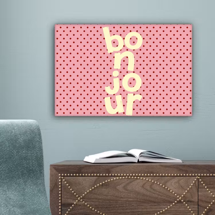 Bonjour - Stippen - Roze- Geel canvas 2cm klein -sfeer4