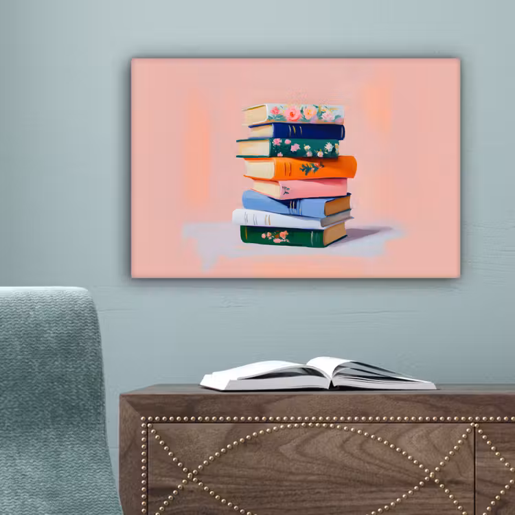Boeken - Stapel - Kleurrijk canvas 2cm klein -sfeer4
