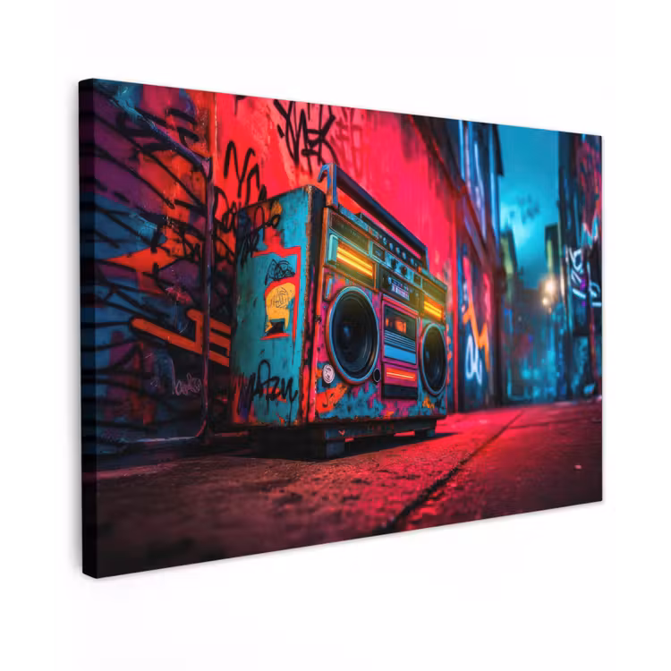 Boombox - Rood - Graffiti - Neon canvas 2cm klein -z3d
