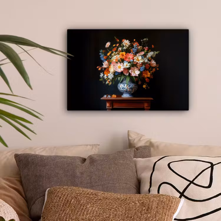 Boeket - Roze - Bloemen - Vaas canvas 2cm klein -sfeer1