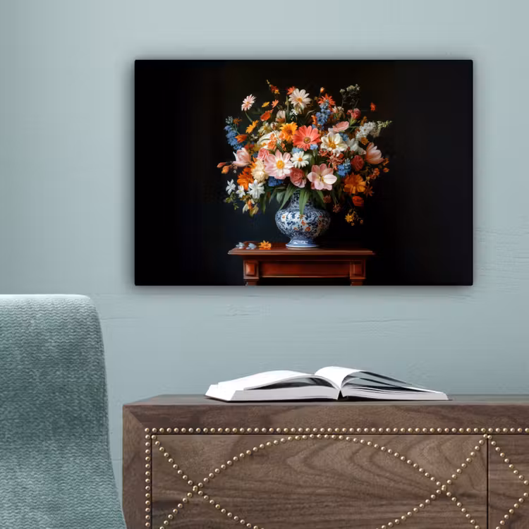 Boeket - Roze - Bloemen - Vaas canvas 2cm klein -sfeer4