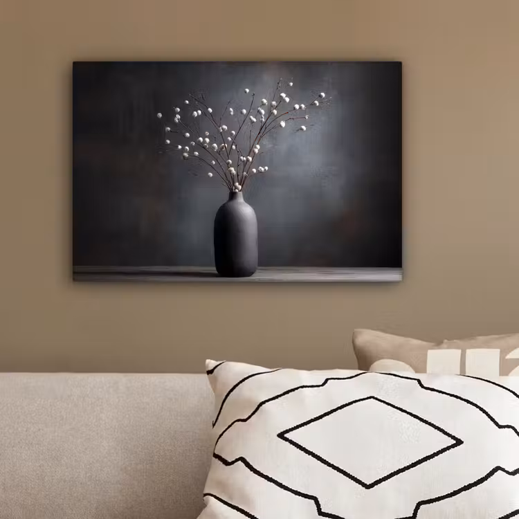 Takken - Vaas - Bolletjes - Wit canvas 2cm klein -sfeer3