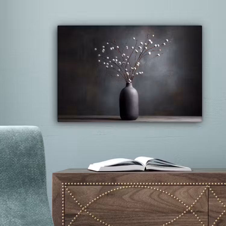 Takken - Vaas - Bolletjes - Wit canvas 2cm klein -sfeer4