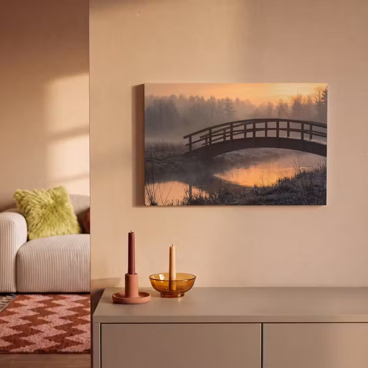 Brug - Mist - Bomen - Water canvas 2cm klein -sfeer1