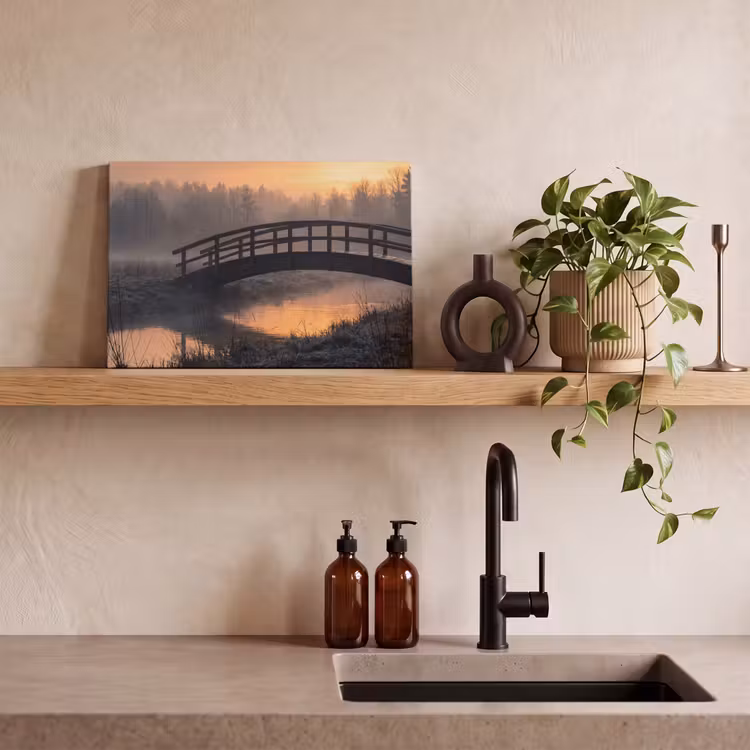 Brug - Mist - Bomen - Water canvas 2cm klein -sfeer3